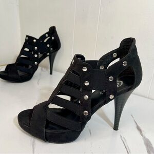 Candie's Black Studded Strappy High Heel Sandals Stlittos Sz 8M Party Goth